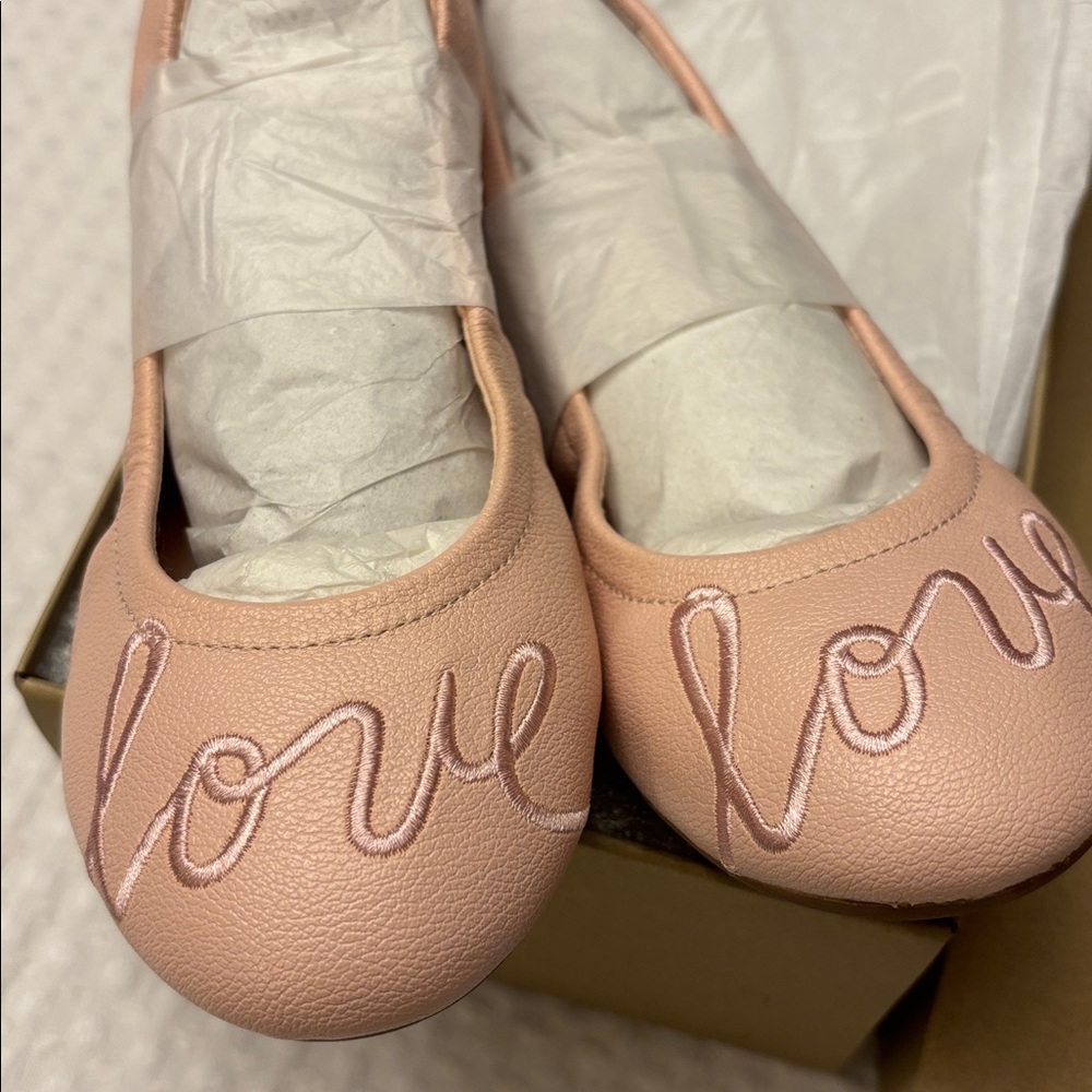 NEW! ED Ellen DeGeneres Langlee Size 11.5M 13M 1M PEONY PINK 'Love' Ballet Flats